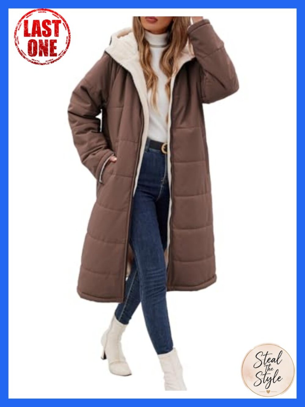 Women's Fleece Winter Coat Long Oversized Hooded Zip Up Warm